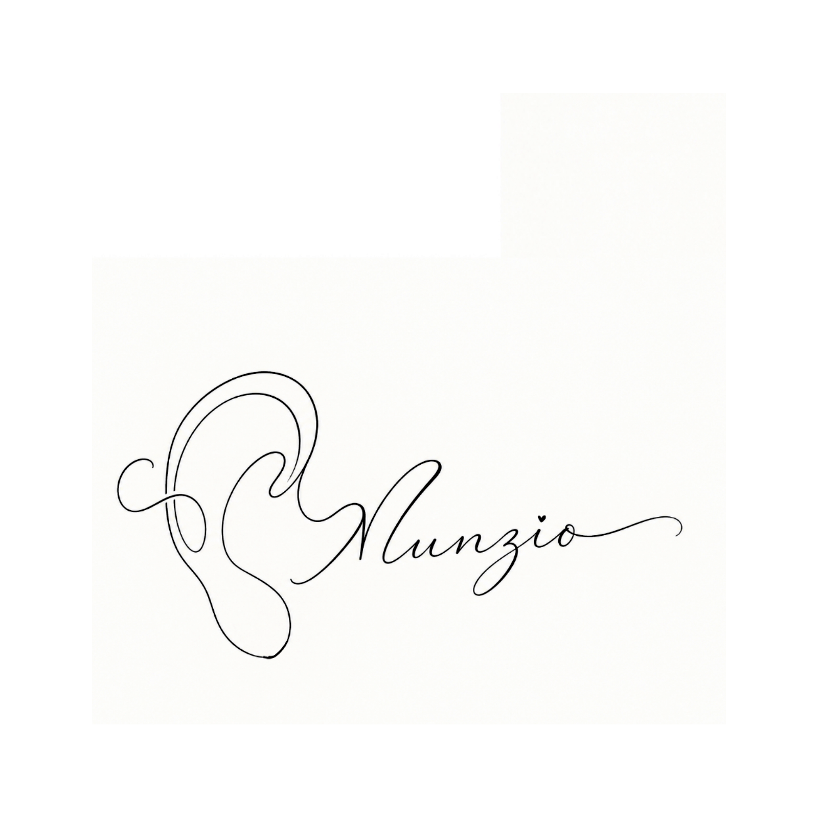 Hand-drawn digital fine-line name tattoo concept with a flowing heart-shaped flourish