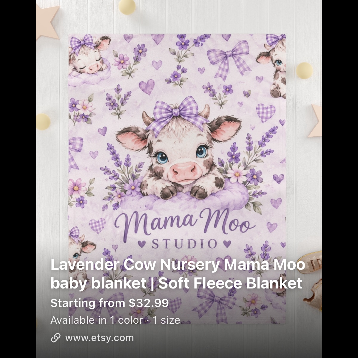 Lavender Cow Nursery Baby Blanket